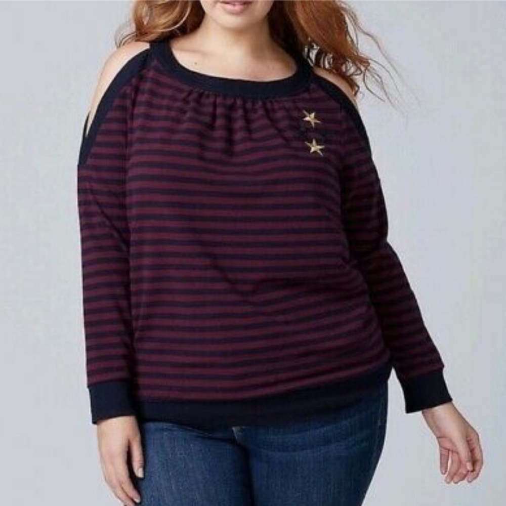 NWT Lane Bryant stripe cold shoulder top Sz 14/16